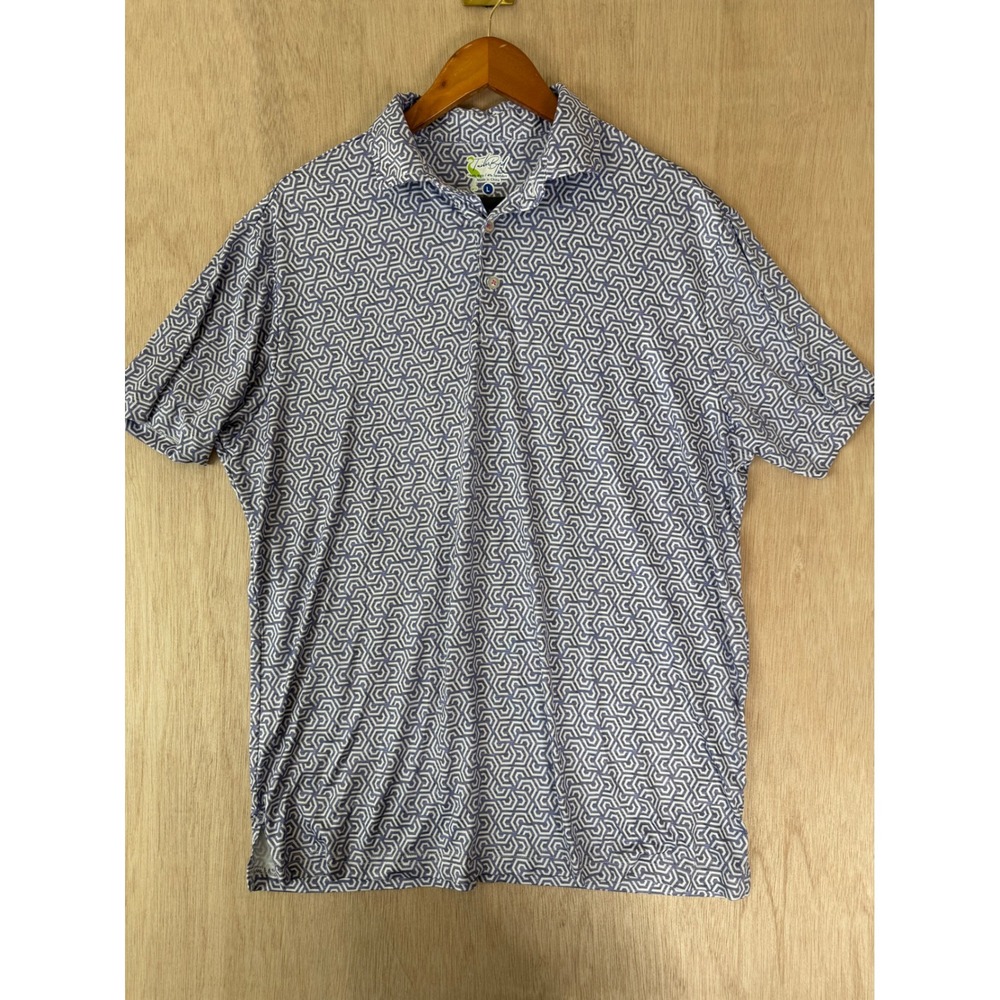 Tailor Byrd Mens Large Blue Geometric Honeycomb Golf Polo Shirt Short Sleeve